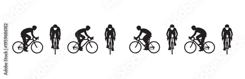 Set of cyclist silhouettes showing various angles for cycling sport and road race