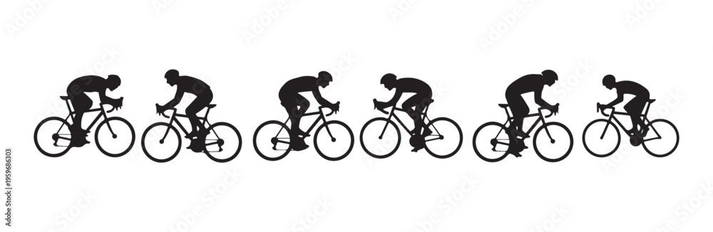 Obraz premium Cyclist silhouette set, man cycling in various poses isolated on white background