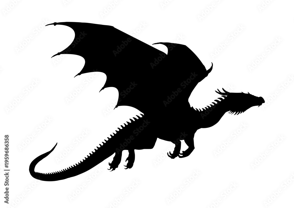 Obraz premium Flying dragon silhouette - vector iillistration