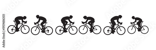 Cyclist silhouette set, man cycling in various poses isolated on white background