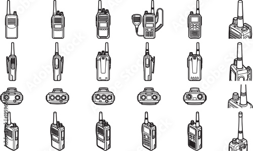 An array of two-way radio devices, offering a versatile range of communication tools, including a diverse collection of portable radios, designed to suit different professional requirements.