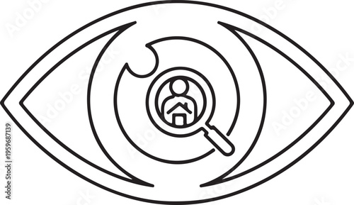 Minimalist black eye with hidden spiral pattern concentric circles
