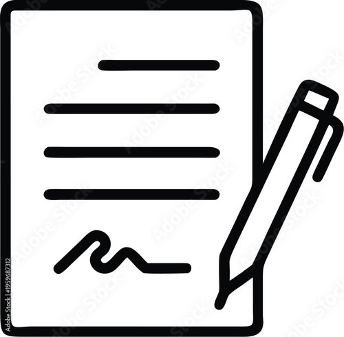 A pen signing a document with an ink signature in progress