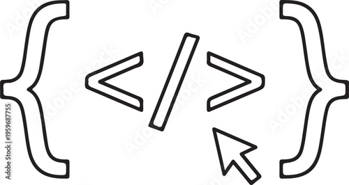 Minimalist black line of curly and angular coding brackets and symbols