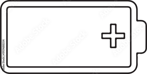 Minimalist black outline battery isolated on white background