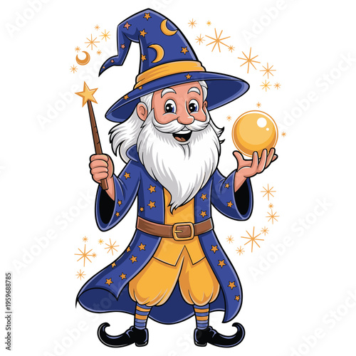 Fantasy Wizard Magic Cartoon Illustration