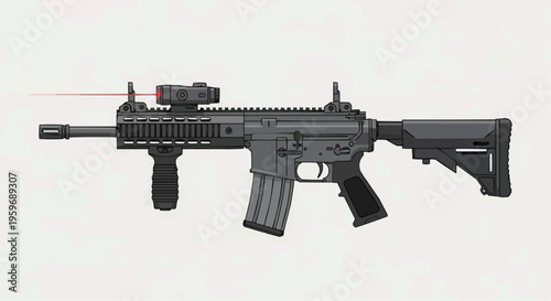Modern black tactical rifle with scope.