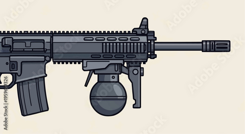 Illustration of a modern assault rifle with grenade launcher attachment.