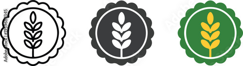 Professional minimalist wheat stalk icon set featuring organic grain agriculture and natural cereal growth symbols in clean vector styles.