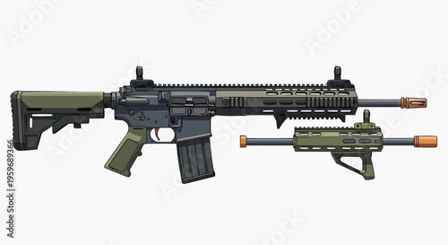 Military assault rifles in green camouflage.