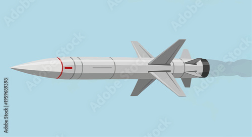 A silver missile flying through the sky.