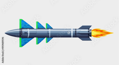 A sleek cartoon missile in flight.