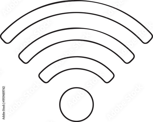 Minimalist black outline of wi- fi signal waves with dot