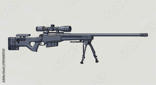A black sniper rifle with scope.