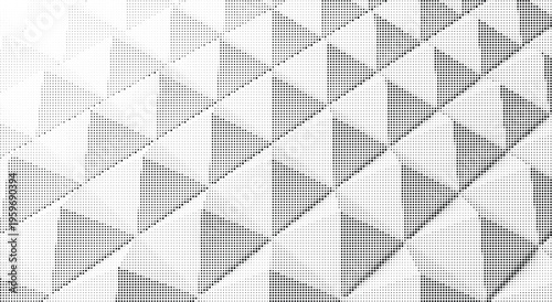Geometric pattern of interlocking transparent cubes with halftone dot shading, creating depth and a 3D visual illusion on checkered surface