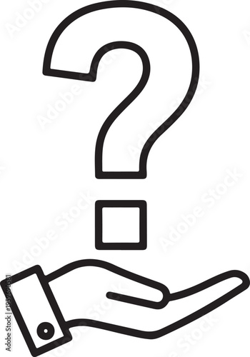 Minimalist black question mark symbol held by hand over white paper slip