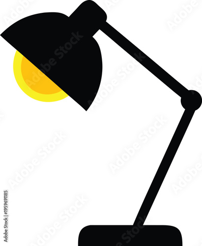 Minimalist illustration of a black adjustable desk lamp with a yellow bulb