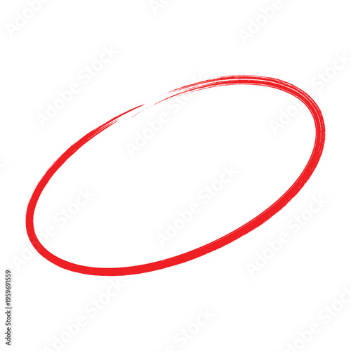 Red hand drawn oval shape a simple brush stroke element for design and highlighting isolated on a white background