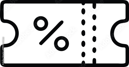 Modern ticket stub with percentage symbol and dashed border design