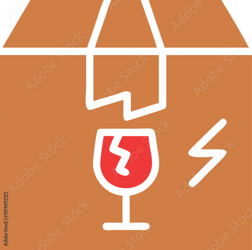 Graphic illustration of a cardboard box with a broken glass symbol