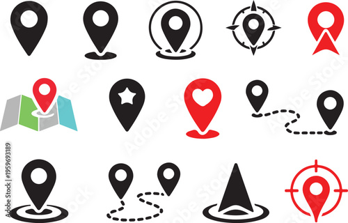 Map pin icon. Location marker and navigation map symbol. GPS navigation, destination search and route planning concept. Travel location sign. Address, direction and place finder pictogram.
