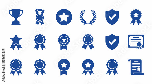 Business Success Award Icons Set Quality Achievement Recognition Symbols for Education Web Design Apps Trust