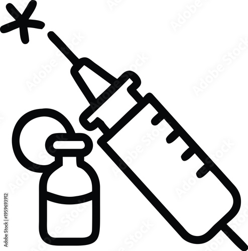 Illustration of a syringe with a bottle of medication for injections