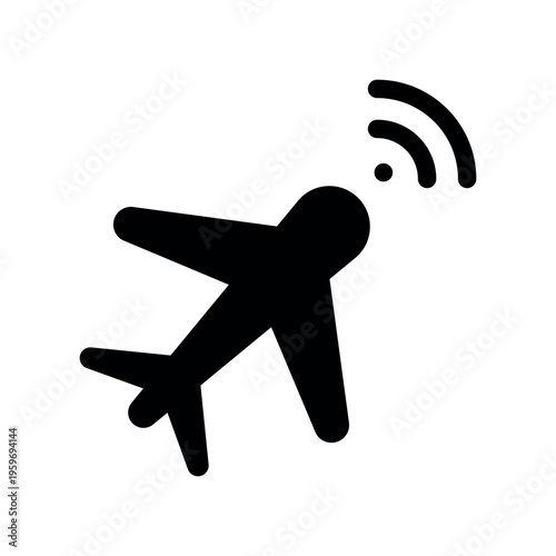 Smart Airplane Vector Icon Emitting In-Flight Wireless Signal