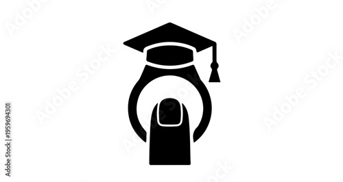 Graduation ring on finger with symbol of achievement