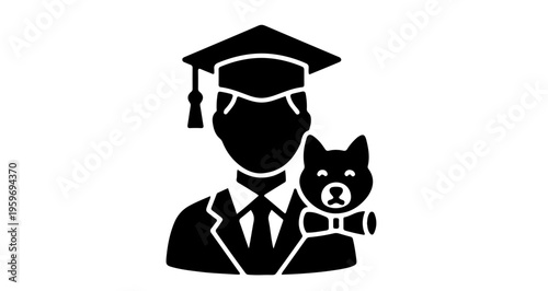 Graduation portrait with pet showcasing joy and achievement against a simple background