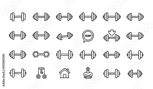 Minimal Dumbbell Icons Fitness Gym Workout Outline Equipment Symbol Vector Set
