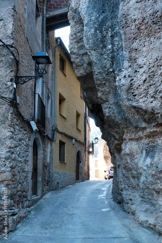 A narrow street of Margalef. Tarragona Province, Catalonia, Spain.