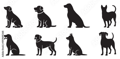 Small and medium dog breed silhouettes standing set. vector illustration eps 10