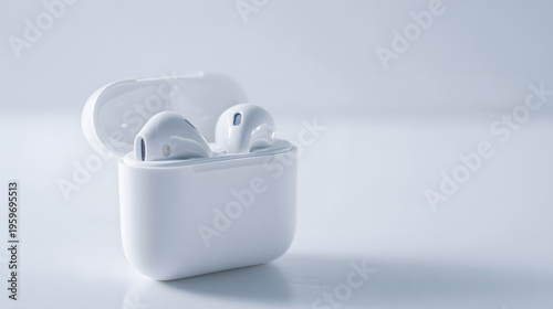Wireless earbuds charging case on white