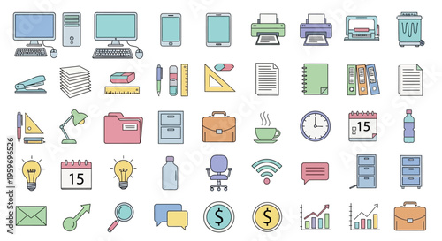 Collection of business office icons.