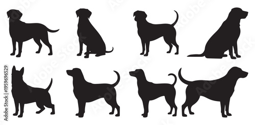 Mixed dog breeds silhouettes collection for pet services. vector illustration eps 10