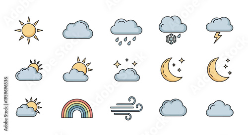 Weather icons with clouds and sun.
