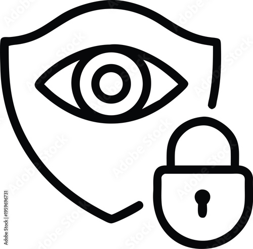 Security symbol featuring an eye and a padlock within a shield shape