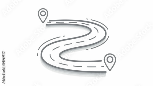 Navigation Road Map Route Illustration with Location Pins