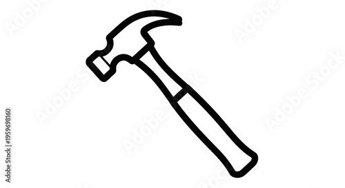 Black and white illustration of a hammer tool with a white handle and black head, emphasizing simplicity.