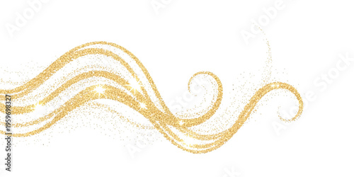 Abstract golden glitter wave swirl isolated on white background for luxury festive design