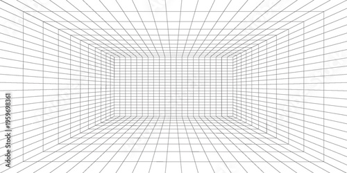Perspective grid background 3d Vector illustration. Interior design Model projection background template. Line one point perspective