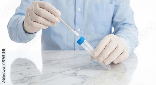 Healthcare worker holding medical swab and test tube