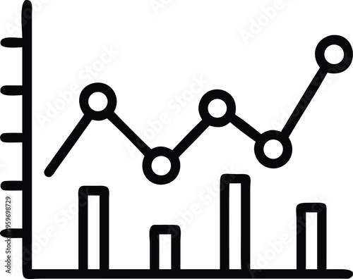 Graphical representation of fluctuating data trends over time with bar and line elements.
