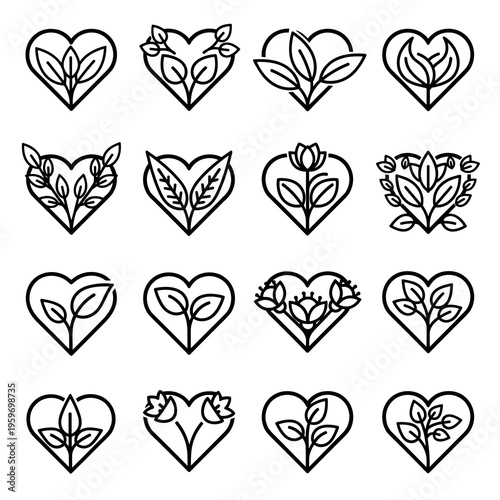 Symmetrical Heart and Leaf Mandala Design Set
