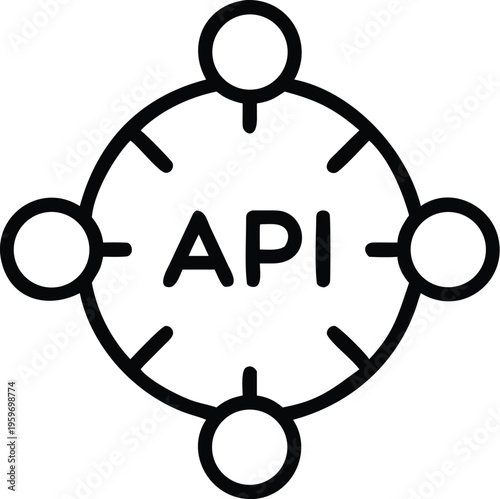 Central api node connecting to five surrounding systems in a network diagram