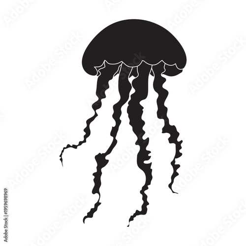 Silhouette of black jellyfish on white background for icon, stickers