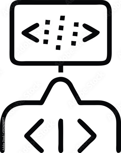 Abstract illustration of code integration and development process with programming symbols