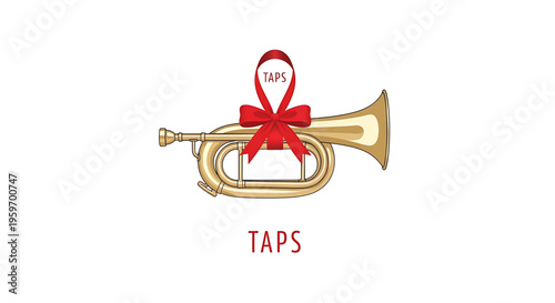 A vector graphic illustration of a gold trumpet with a red bow and ribbon tied around it, symbolizing a musical tribute.