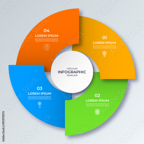 Vector infographic circle with four steps. Cycle diagram with 4 options. Round chart that can be used for report, analytics, data visualization and presentation.